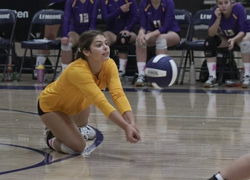 Leah Rodrigues in an earlier match. The Tigers won two matches this week and will face Hanford in the WYL finale on Thursday in the LHS Event Center.